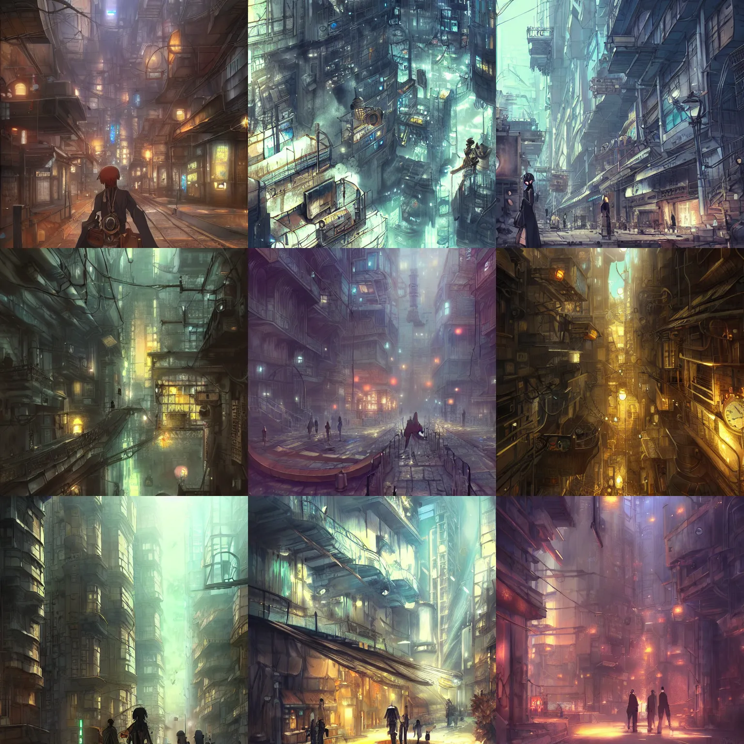 Prompt: underground dense city, steampunk, Makoto Shinkai, anime, trending on ArtStation, digital art