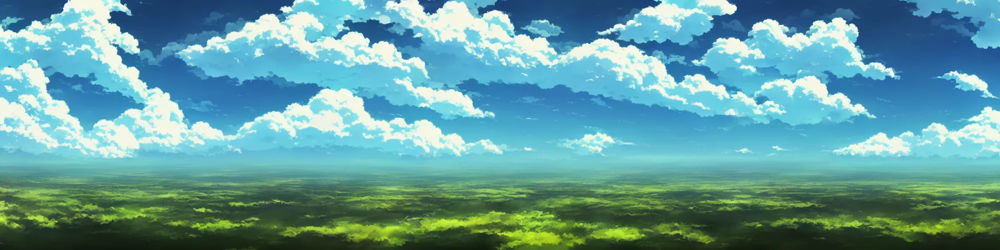 Image similar to panorama view of the sky. matte painting, anime, studio ghibli. professional digital painting, artstation, concept art, smooth, beautiful, cinematic. no mountains and trees.