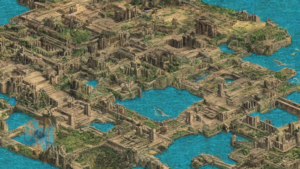 Prompt: digital painting of the advanced lost city of atlantis at its peak, circa 3 0 0 0 bc