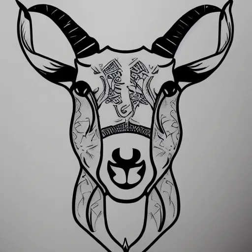 Image similar to a detailed tattoo outline of a !goat! with a !churro in its mouth!, 4k, illustration, sharp focus