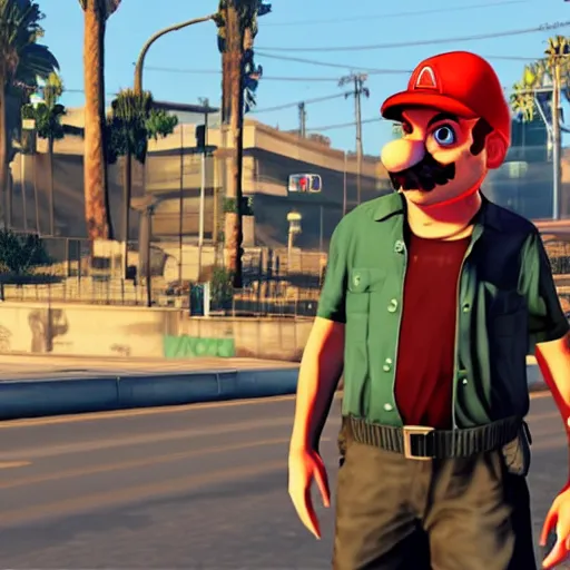 Image similar to GTA V screenshot with mario in it