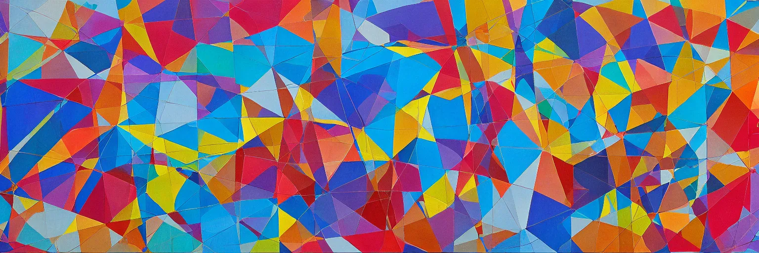 Image similar to abstract landscape, Street Art, Mural, Hypercube, Non-Euclidian, Catalan solids