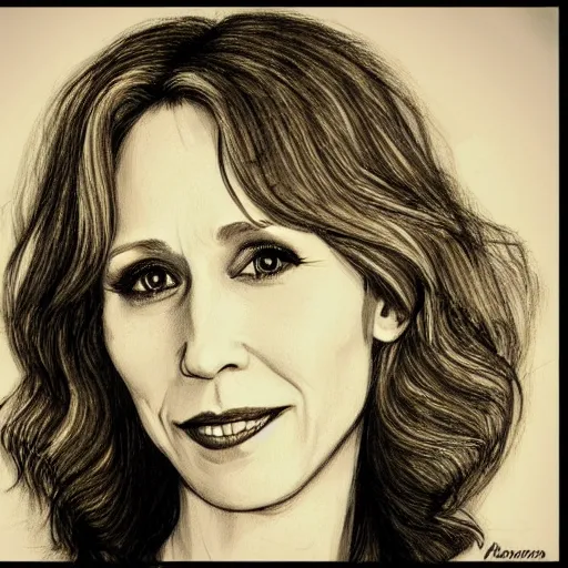 Prompt: amazing pencil illustration of vera farmiga trending on art station