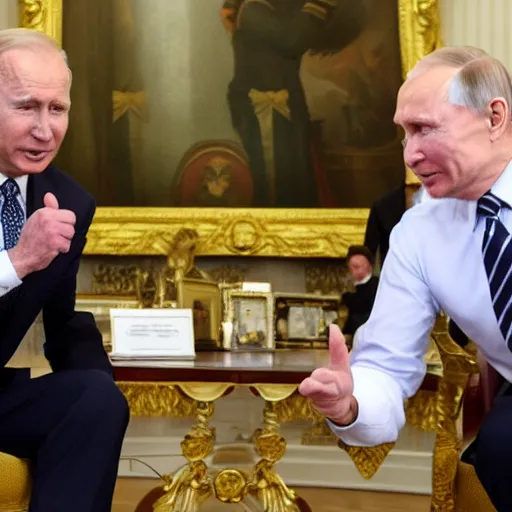 Image similar to biden and putin playing rock paper scissors, no one wins