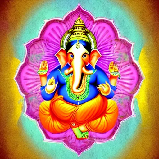 Image similar to Illustration of colorful hindu lord Ganesha on decorative background- Graphical poster modern art 3D, artstation, artgem, vector art