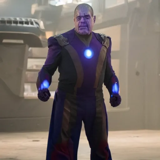 Image similar to Rowan Atkinson as Thanos in avengers infinity war