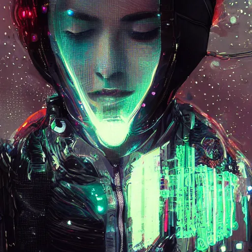 Prompt: skill magic deepdream guard girl cyberpunk futuristic, reflective puffer jacket, black leggings from the back radiating a glowing aura by ismail inceoglu dragan bibin hans thoma, perfect face, fine details, realistic shaded, fine - face, pretty face