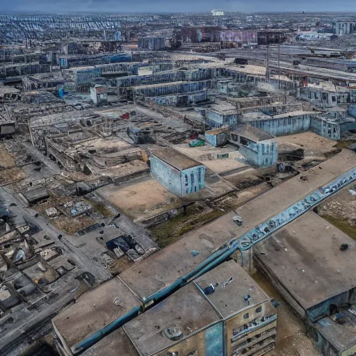 Image similar to brutalist city, prison city, totalitarian prison island, spotlights, military buildings, drones, high walls, dystopian city, prison complex, colorized 8 mm photo