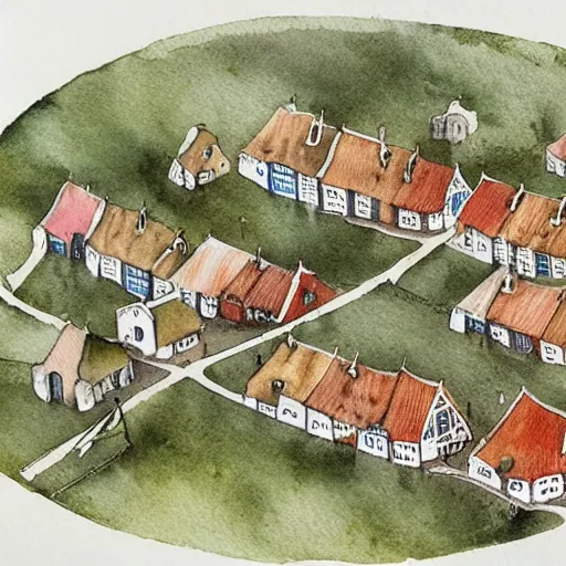 Prompt: a building in a typical dutch village. isometric aerial view. whimsical watercolor illustration by anton pieck. very detailed