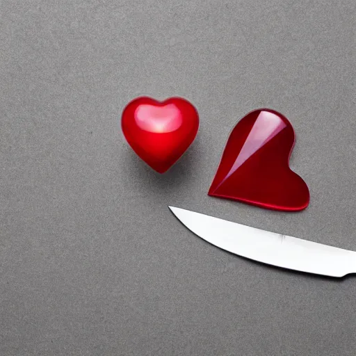 Prompt: a knife penetrating a heart made of glass