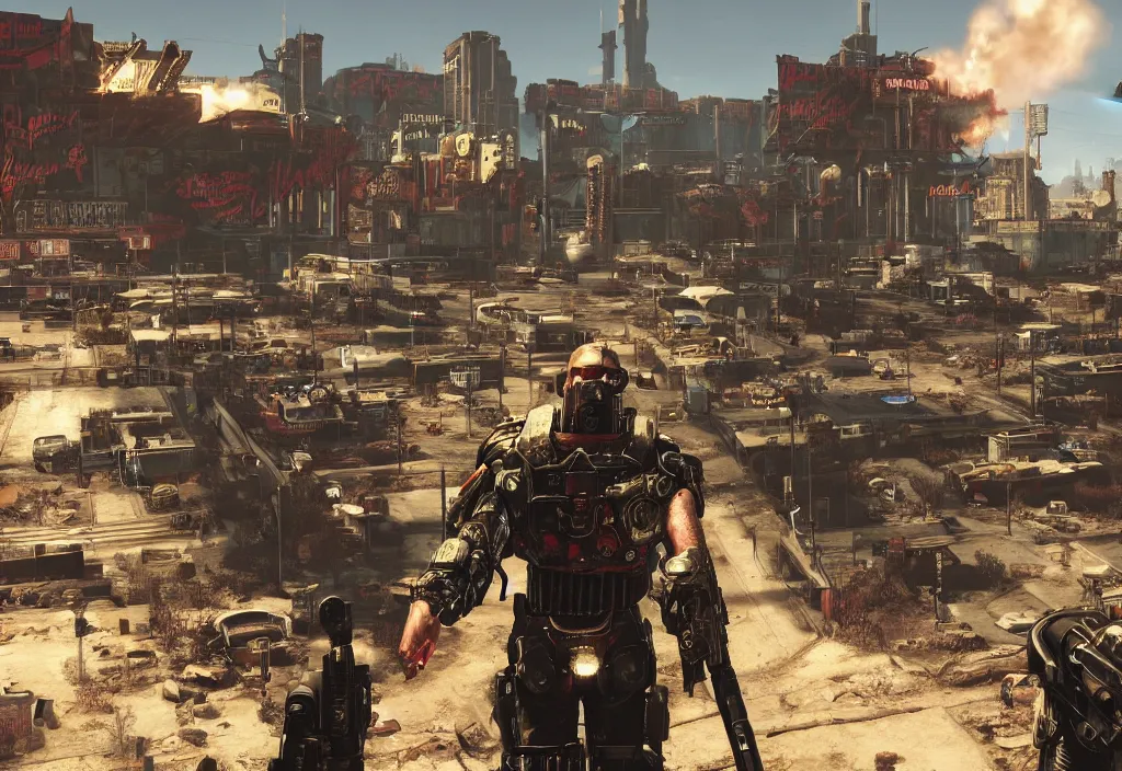 Image similar to fallout new vegas with cyberpunk 2 0 7 7 crossover