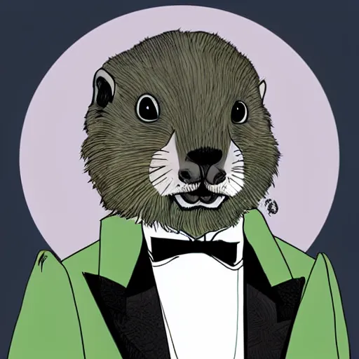 Image similar to a cute marmot in a tuxedo, digital art, comic book style