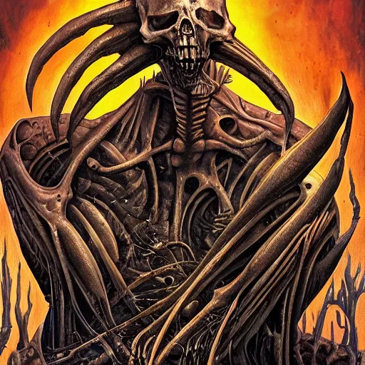 Image similar to Death metal cover art by Gottfried Bammes and Giger and Bill Ellis, trending on artstation