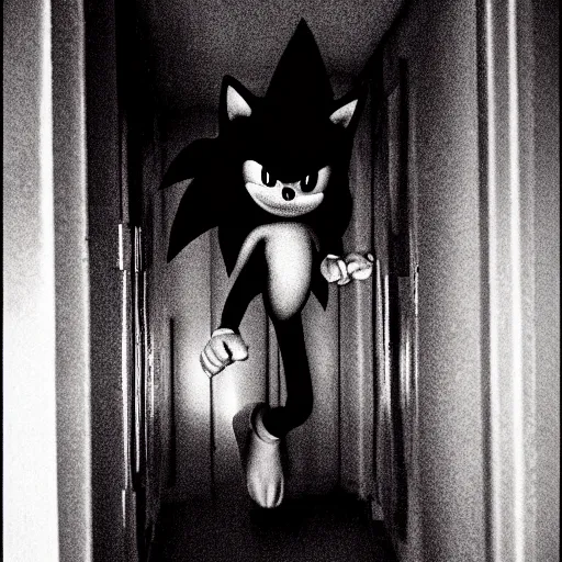 Image similar to sonic the hedgehog, creepy, horror, off - putting, dark, hallway, photo, paranormal