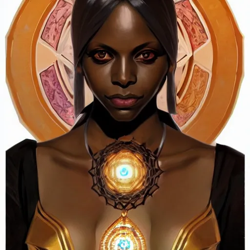 Image similar to Character Portrait of Ramlethal Valentine of Guilty Gears surrounded by geometric nodes, face, fantasy, intricate, elegant, highly detailed, digital painting, artstation, concept art, smooth, sharp focus, illustration, art by Gregory Manchess and Fernanda Suarez and Artem Demura and alphonse mucha