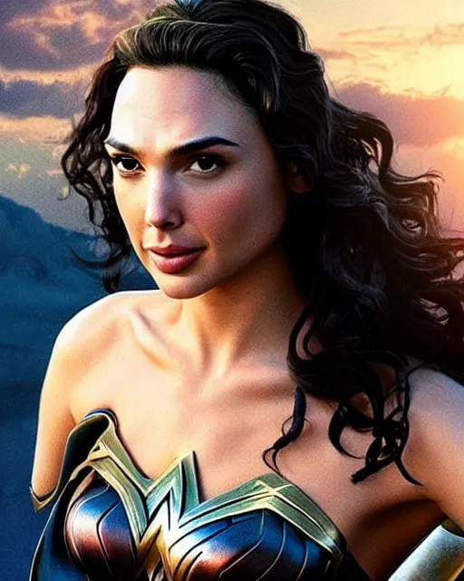 Prompt: gal gadot as a hot Greek goddess in the sky, highly detailed, detailed face, beautiful face, hyper realistic