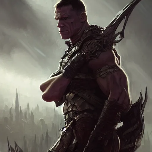 Image similar to john cena as a rogue, d & d, fantasy, highly detailed, digital painting, artstation, concept art, matte, sharp focus, illustration, art by greg rutkowski and alphonse mucha