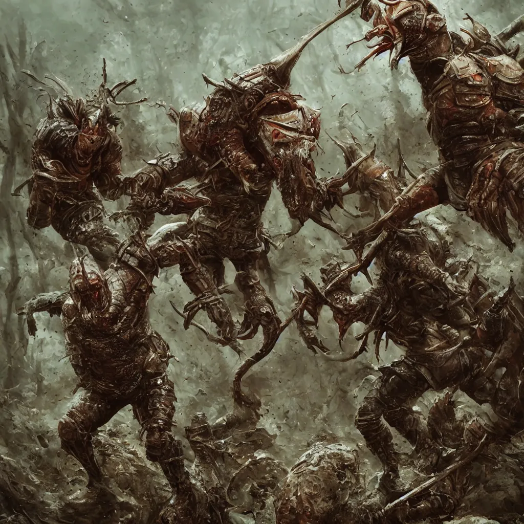 Prompt: https://s.mj.run/LKGnM_c_dxA giant leech attack medieval warriors, swamp, dynamic pose, photograph, photorealistic, 4k high definition, artstation, octane render, in style of brad rigney