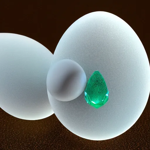 Image similar to an emerald crystal egg, opal, ice, extreme detail, photorealism, octane render, cinematic lighting.