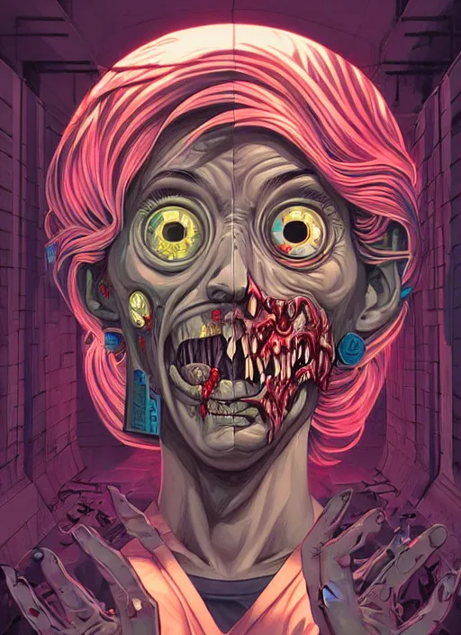 Image similar to zombie in sci fi prison, tristan eaton, victo ngai, artgerm, rhads, ross draws