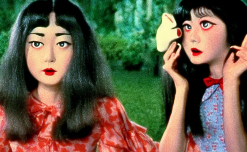 Image similar to film still of Hausu (ハウス) (1977), 4k restoration, Criterion, clear eyes