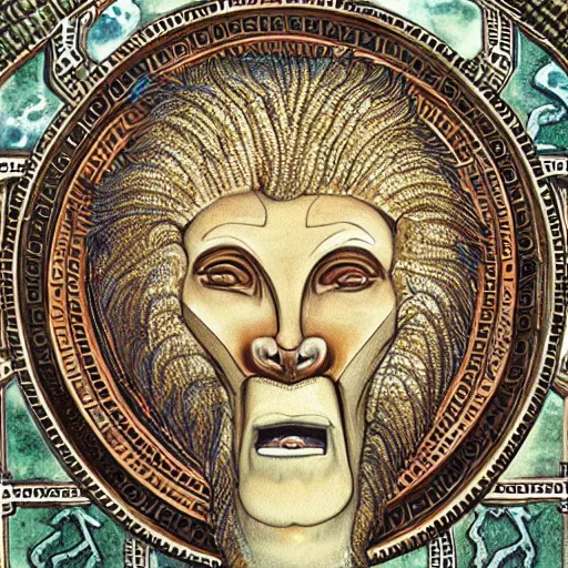 Image similar to lion headed serpent demiurge creator god yaldabaoth, epic, mystical, ancient, hyperrealistic