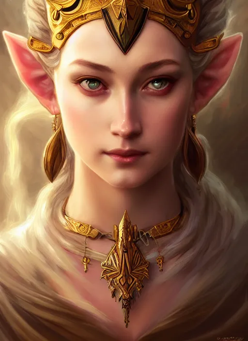 Image similar to beautiful one face portrait of a seductive princess zelda, dark fantasy esoteric, closeup, d & d, fantasy, intricate, elegant, highly detailed, digital painting, artstation, concept art, matte, sharp focus, illustration, art by artgerm and tom bagshaw and greg rutkowski and alphonse mucha