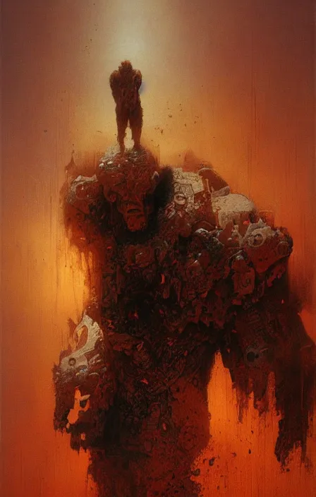 Prompt: beast man, beksinski, ruan jia,