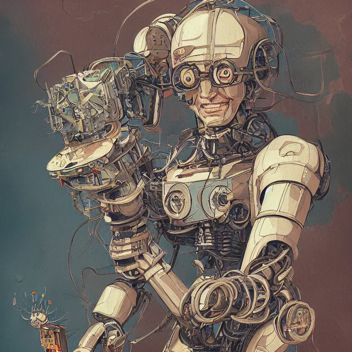 Prompt: robot artist painting a self - portrait on a canvas. intricate, highly detailed, digital matte painting, in the style of alexandros pyromallis, and in the style of sachin teng, and in the style of hans thoma, and in the style of masamune shirow. irony, recursion, inspiration.