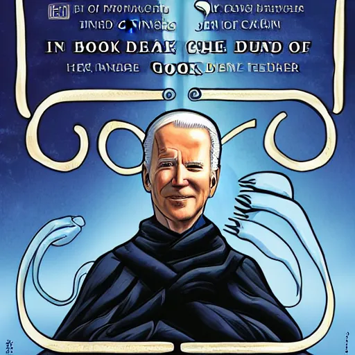 Image similar to book cover god emperor of dune. cartoon joe biden face covering sandworm mouth. cover art cgi movie poster style