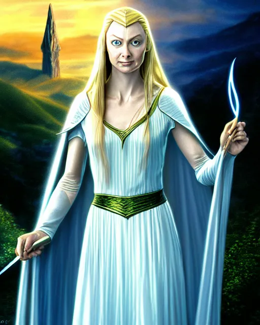 Prompt: Galadriel from Lord of the rings, Cover art by Stephen Bliss, boxart, loading screen, 8K resolution