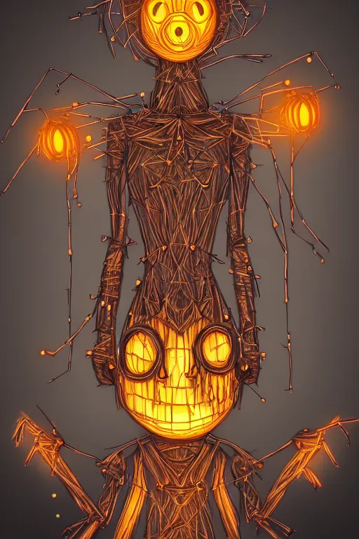 Image similar to glowing scarecrow, symmetrical, highly detailed, digital art, sharp focus, trending on art station, anime art style