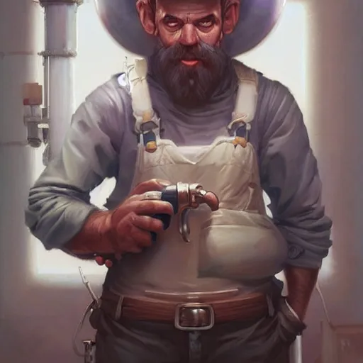 Image similar to beautiful plumber portrait cinematic by peter mohrbacher