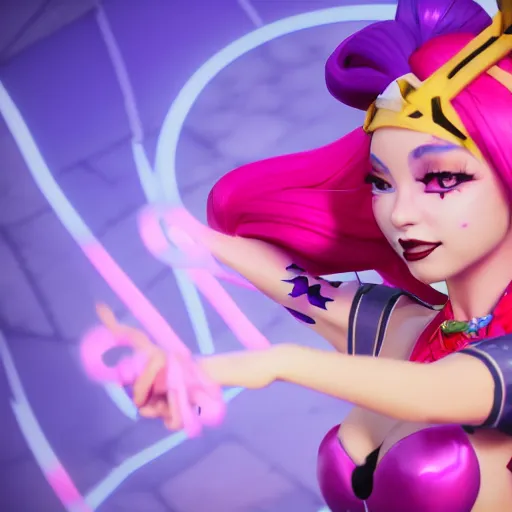 Image similar to still of pretty Jinx (League of Legends) in KDA More music video. 3d render, octane render, game art, realistic, highly detailed, trending on artstation, 4k, trending on artstation, pixar, cgsociety, unreal engine 5, redshift render, trending on artstation, blender, behance, cg