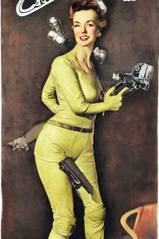 Prompt: 5 0 s pulp scifi fantasy illustration full body portrait elegant slim mature woman in leather spacesuit, background english countyside, by norman rockwell, roberto ferri, daniel gerhartz, edd cartier, jack kirby, howard v brown, ruan jia, tom lovell, frank r paul, jacob collins, dean cornwell, astounding stories, amazing, fantasy, other worlds