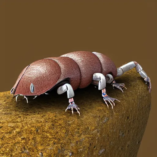 Image similar to a cute robotic wood lice, artstation, 8 k, highly detailed, hyperrealistic,