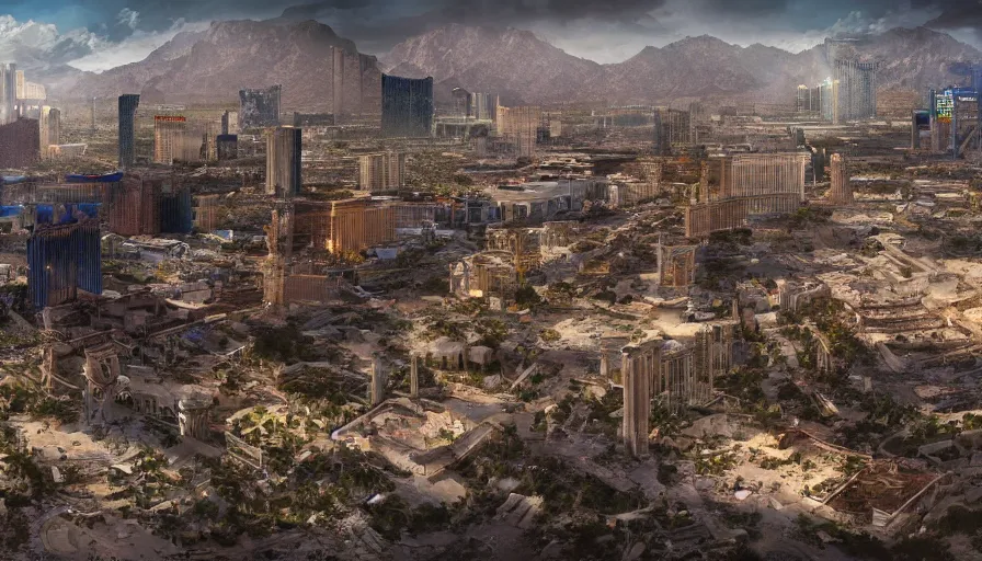 Image similar to panorama of las vegas ruins, hyperdetailed, artstation, cgsociety, 8 k