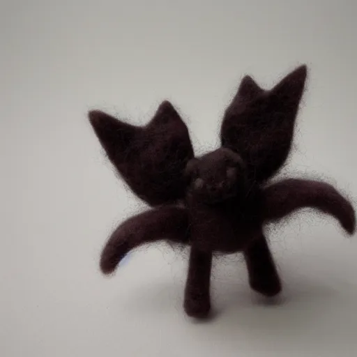 Prompt: photo of an intricately detailed representation of a accurate cat-bat made out of needle felt.