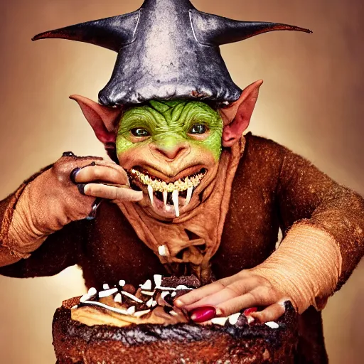 Prompt: closeup portrait of a medieval goblin eating cakes, depth of field, zeiss lens, detailed, symmetrical, centered, fashion photoshoot, by annie leibovitz and steve mccurry, david lazar, jimmy nelsson, breathtaking, 8 k resolution, extremely detailed, beautiful, establishing shot, artistic, hyperrealistic, beautiful face, octane render