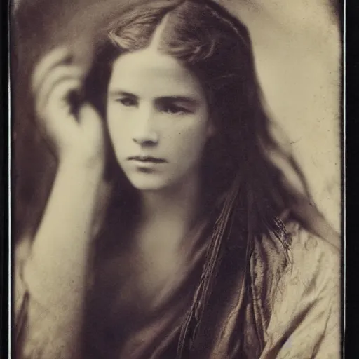 Prompt: sofia vergara by julia margaret cameron 1 8 8 0 s, realistic, body shot, sharp focus, 8 k high definition, insanely detailed, intricate, elegant