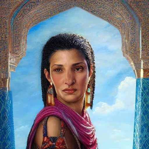 Prompt: portrait of a tunesian woman ( 3 5 ) from tunesia in 2 0 2 1, an oil painting by ross tran and thomas kincade