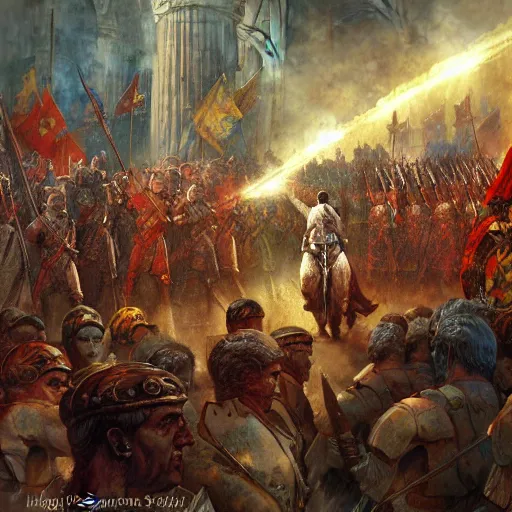 Image similar to Roman Emperor Constantine leading an army by Marc Simonetti