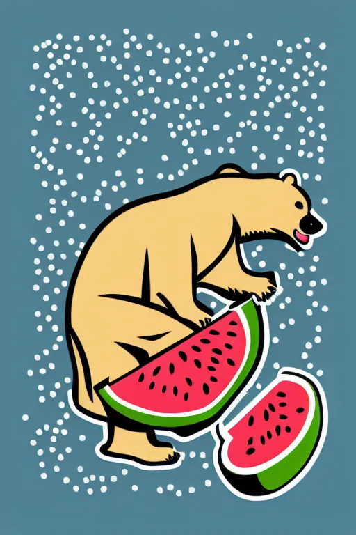 Image similar to Bear eating a watermelon, sticker, colorful, illustration, highly detailed, simple, smooth and clean vector curves, no jagged lines, vector art, smooth