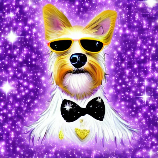 Image similar to a dog made out of purple magic sparkles