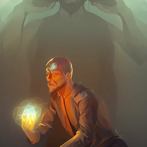 Prompt: a powerful psychic guy emitting psychic powers, highly detailed, digital painting, artstation, concept art, soft light, sharp focus, illustration