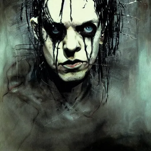 Image similar to stunning portrait of gaunt sting a ( the cure fan ) as dream from sandman, dim stars as eyes, by jeremy mann, by cedric peyravernay, by by russ mills, by richard avedon and ben templesmith, dramatic lightning, sadness, dark eye sockets, in the shadows, punk rock, gothic, high detailed, 8 k