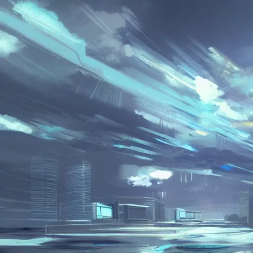 Prompt: clouds cyberpunk concept art