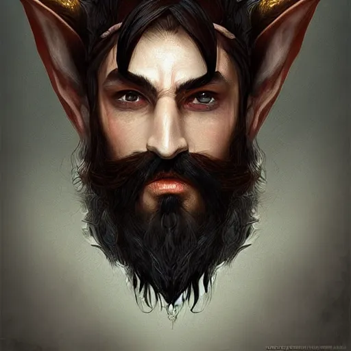 Prompt: Dark Fantasy portrait painting of an elf man with a goatee beard, cgsociety, trending on artstation