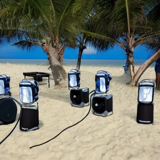 Image similar to Beach party with large speakers and CO2 cannon