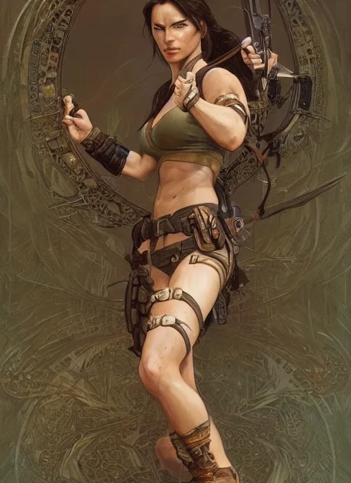 Image similar to Lara Croft as a beautiful woman, fantasy, intricate, elegant, highly detailed, centered, digital painting, artstation, concept art, smooth, sharp focus, illustration, art by artgerm and donato giancola and alphonse mucha